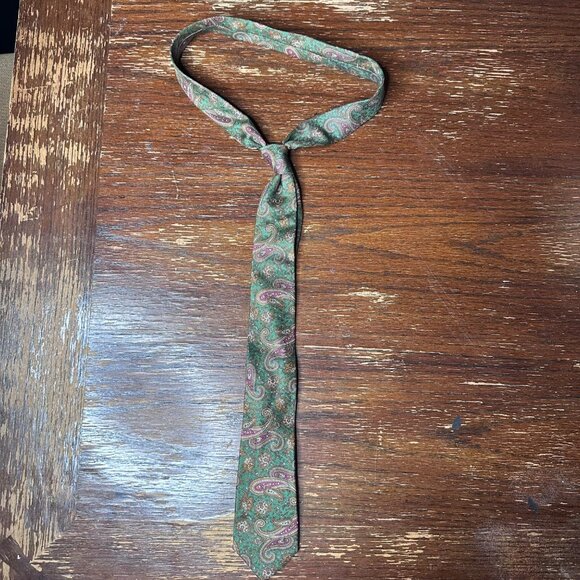 Vintage Luciano Toscanini Green Paisley Silk Tie 3" Wide Classic Mens Necktie - Picture 3 of 13